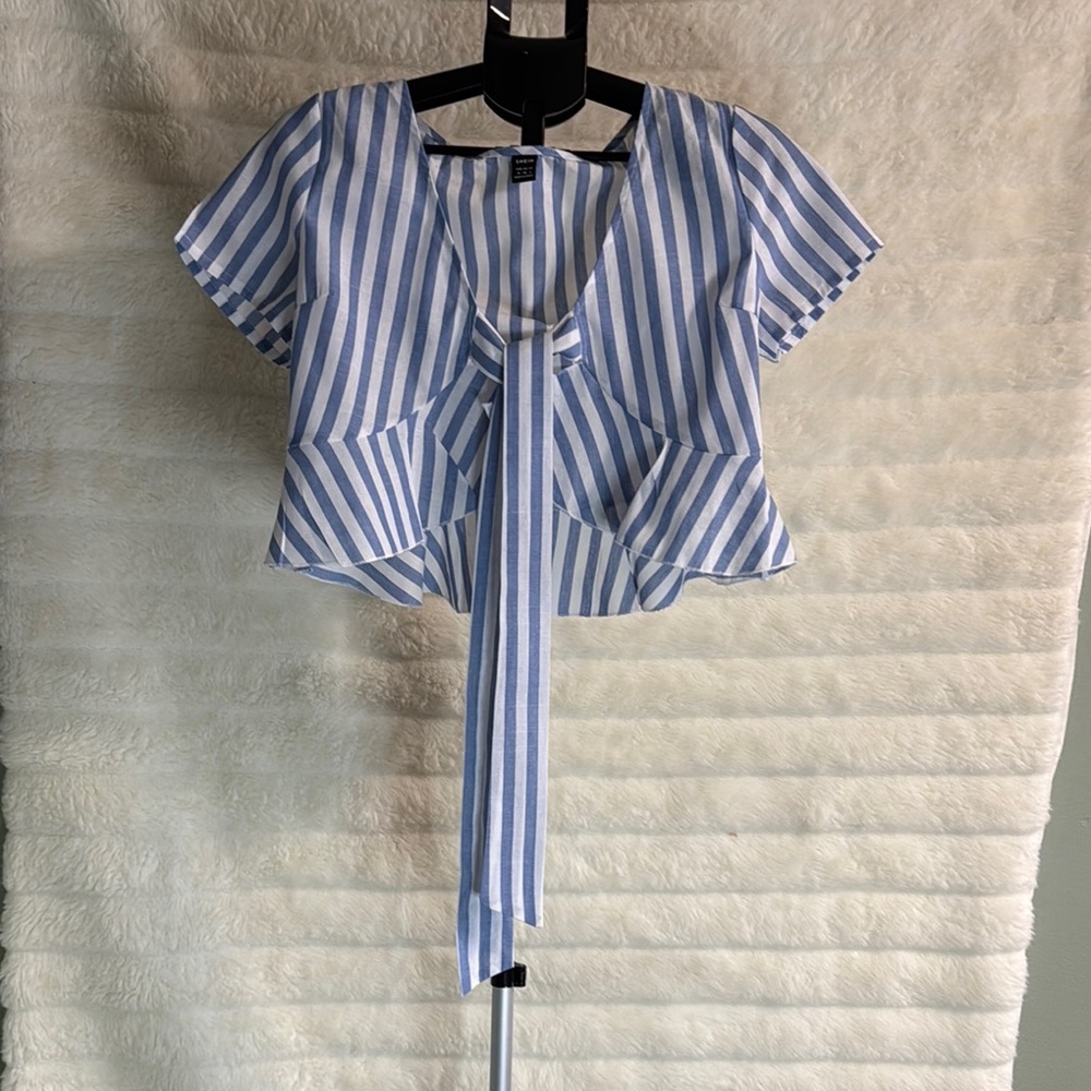 Blue and White Striped Women's Top